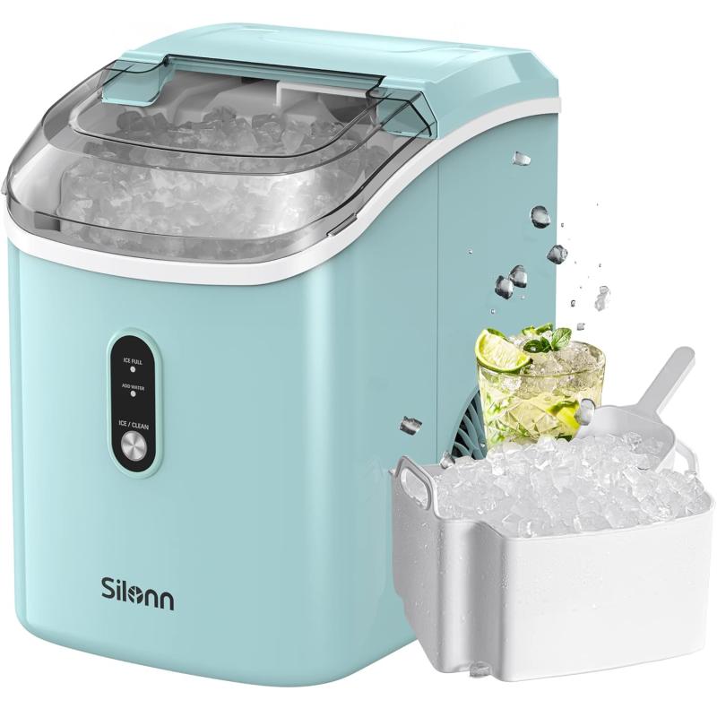 Silonn RNAB0CD2C8M4D silonn nugget ice maker countertop, pebble ice maker  with soft chewable ice, one-click operation ice machine with self-cleani