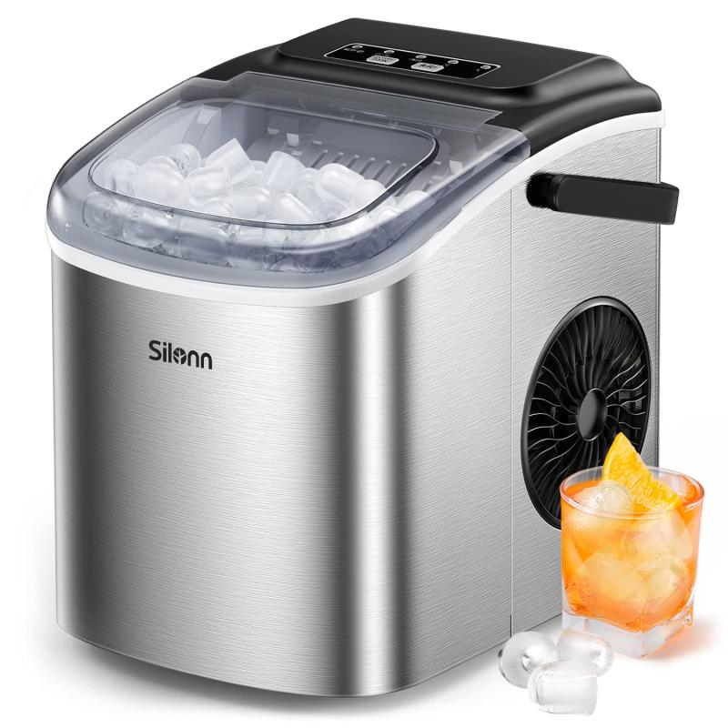 Countertop Bullet Ice Maker with Ice Basket Handle (26 Lbs) – Silonn